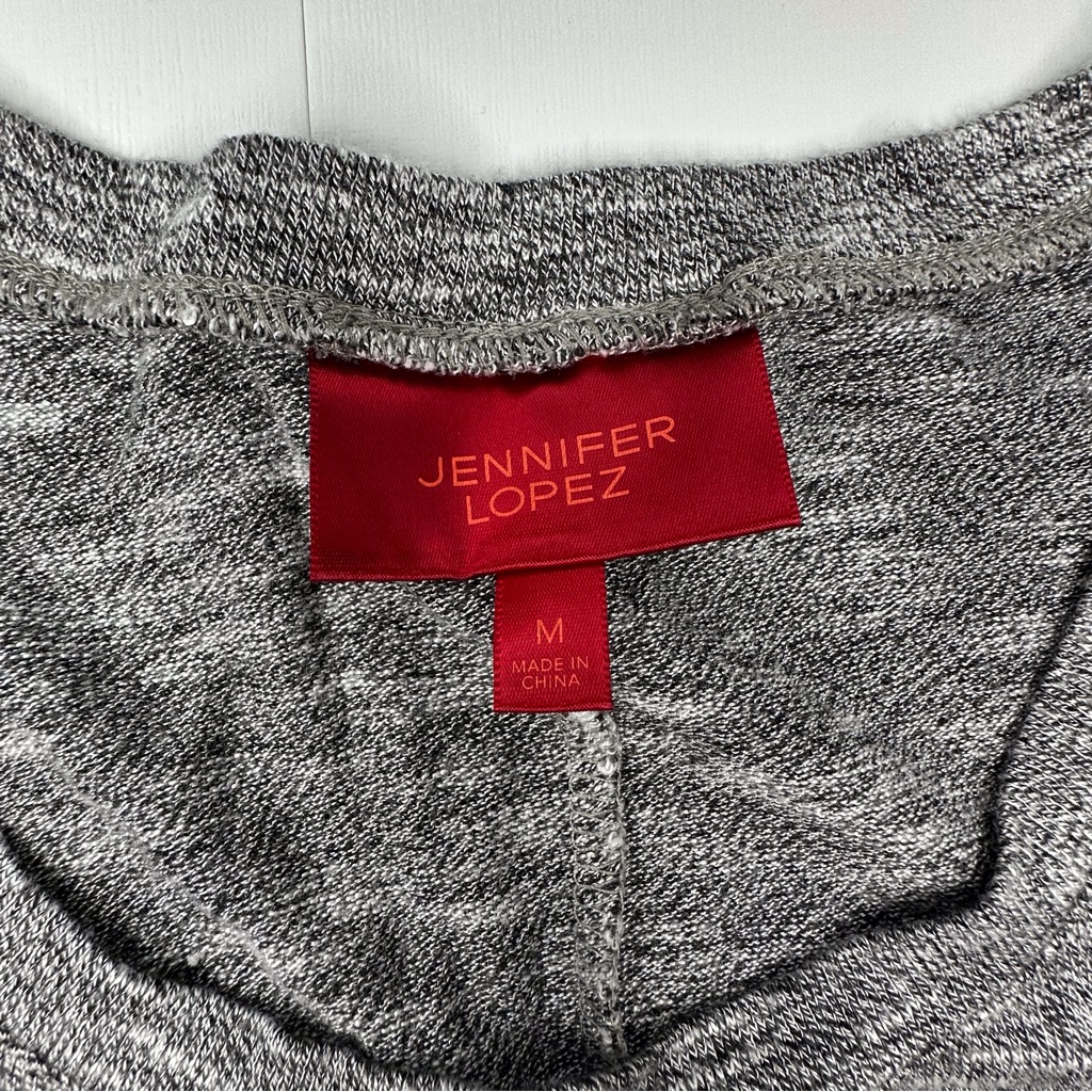 Jennifer Lopez Gray Pullover Sweater Criss Cross Cut-Out Sleeves Women’s Medium — image 6 of 8